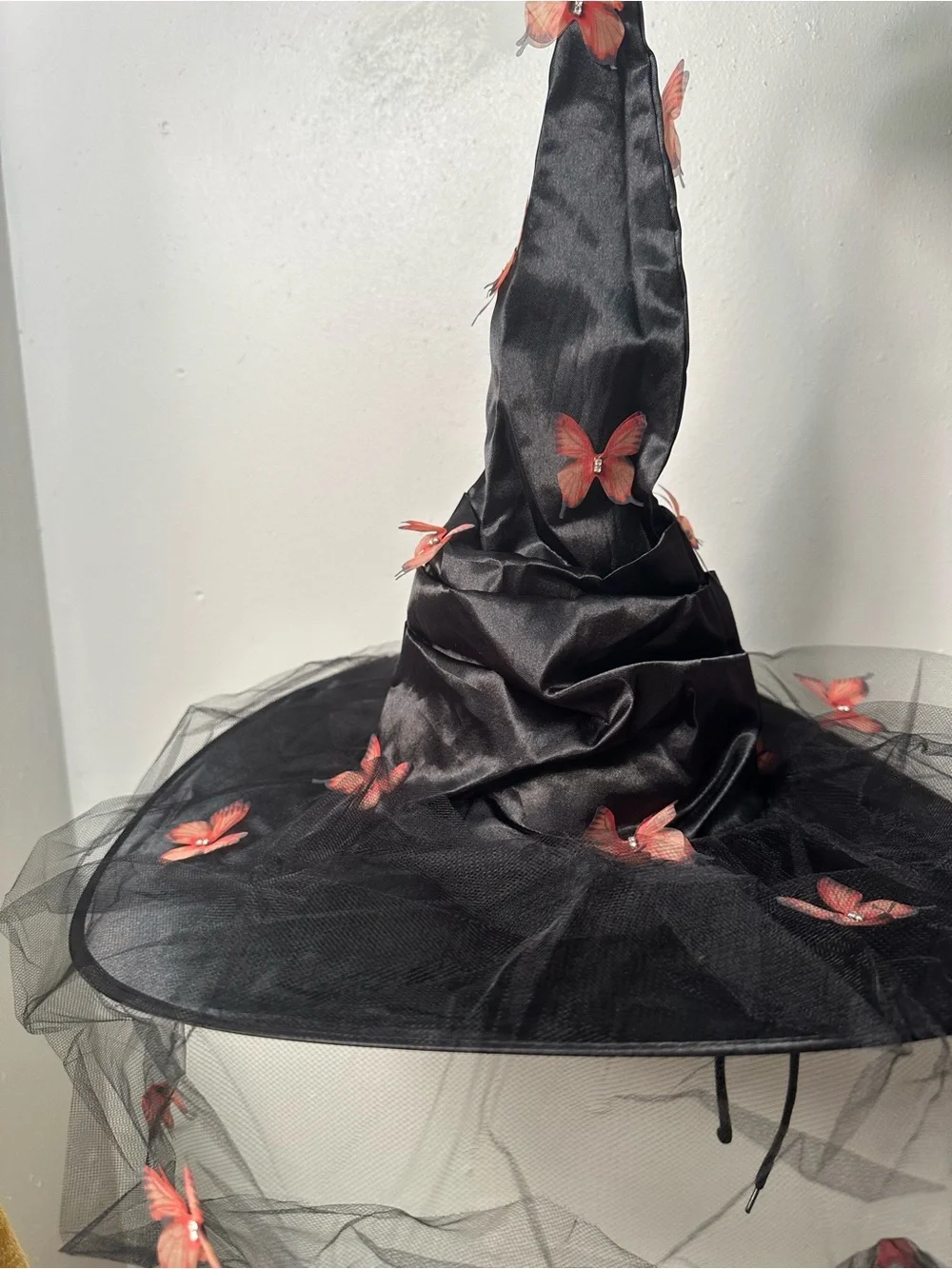 Witch Hat with Pink Butterfly Accents - Black